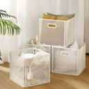 Funnymoom 4 Pcs Foldable Metal Wire Basket 13 x 13 Inch White Cube Storage Bins Stackable Wire Laundry Baskets Organizer with Handle for Shelves Pantry Cabinet File Graduation Gift