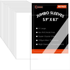 100 Pack Jumbo Card Sleeves Size XL (5.9"x8.1") 4 Mil - Oversized Card Sleeves for TCG Trading Cards, Exact Fit Plastic Sleeves with Snug Fit & Easy Insertion