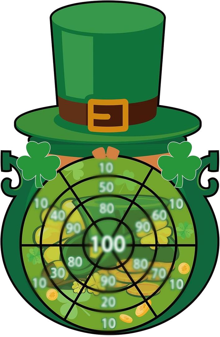 Seenelling St Patricks Day Games Set Large 23.6 x 31.5in Dart Board Games with 6 Sticky Balls Irish Party for Adults St' Patricks Day Party Throwing Indoor Outdoor Yard Toss(Green Top Hat)