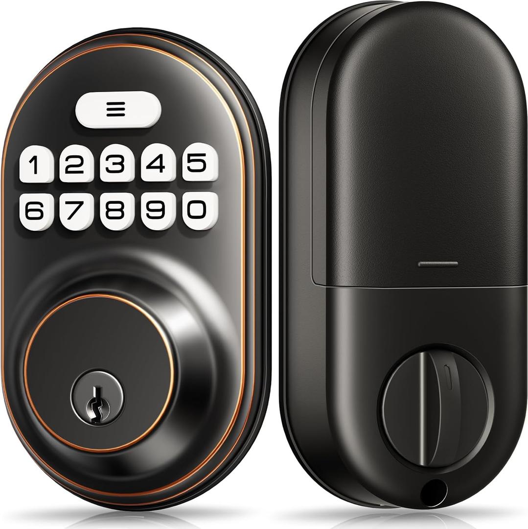 Veise Keyless Entry Door Lock, Electronic Keypad Deadbolt, Keyed Entry, Auto Lock, Anti-Peeking Password, Back Lit & Easy Installation Design, Oil Rubbed Bronze