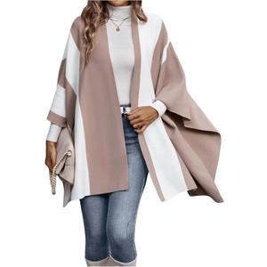 SOLY HUX Women's Open Front Cardigan Color Block Dolman 3/4 Sleeve Casual Cardigans Khaki Colorblock Large