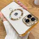 Magnetic Case for iPhone 13 Pro Case Compatible with MagSafe Built-in Camera Lens Protector Soft Slim Shockproof Clear Phone Case for 13 Pro 6.1" - Gold