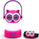 Kids Owl Lantern & Headlamp Set, 2-in-1 360 LED Camping Night Light, Battery Powered 3AA, Child-Safe ABS, Portable Adventure Toy & Bedroom Night-Light (Pink Owl Lantern-Headlmp)