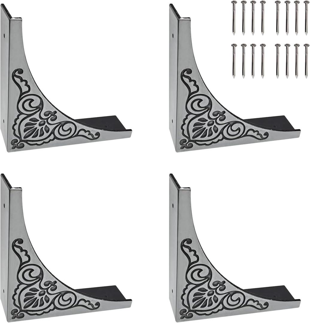 4Pcs Antique Zinc Alloy Box Corner Protector Decorative Furniture Corner Edge Safety Bumpers Cabinets Fireplace Furniture Bumpers (Flower Pattern)
