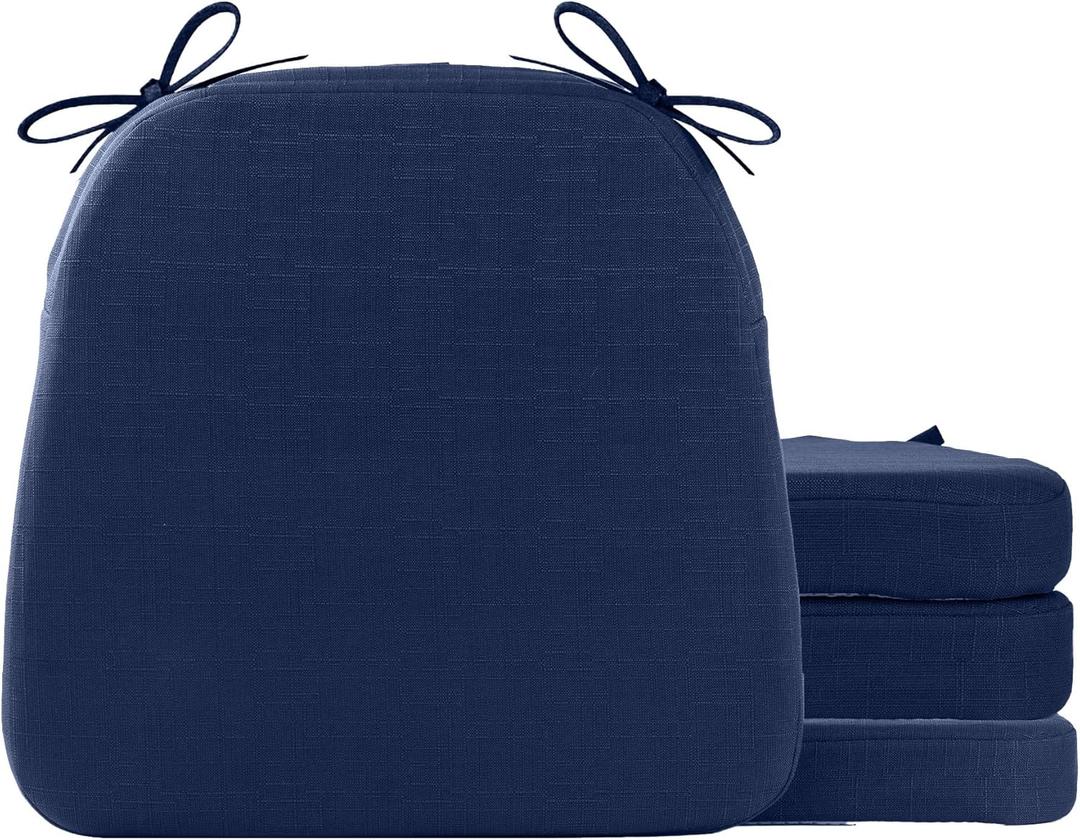 Battilo Chair Cushions for Dining Chairs with Ties, Kitchen Chair Pad with Non-Slip Backing and Removable Cover, Indoor/Outdoor Dining Seat Cushion, 16"x16"x2", Set of 4, Navy