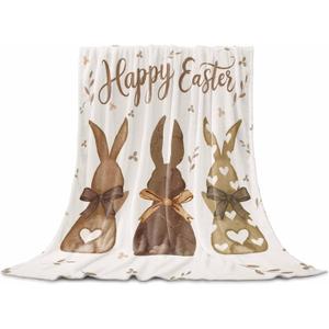 Happy Easter Throw Blanket Bunny Blankets and Throws, Bow Rabbit Floral Carrot Blanket for Couch Bed Sofa Dorm, Soft Cozy Flannel Fleece Blanket for Eater Decorations Spring Holiday All Season 40x50