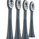 ORDO Replacement Sonic Toothbrush Heads with Pulse Technology for Teeth Cleaning, Plaque Removal, Silicone Polishing, Deep Clean Bristles, Adults, Pack of 4, Black Charcoal Grey