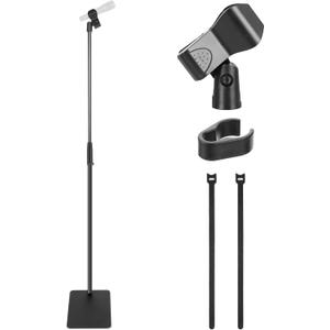 Pyle Square Base Microphone Stand with Mic Clip - Heavy Duty, Height Adjustable, 36.2" to 63.38'', Solid Die-Cast Base, Studio & Concert Use, Universal 5/8'' Adapter, Cable Clip Included