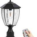 Kaqur Solar Post Lights Outdoor Waterproof with Pier Mount Base, 3000K/4000K/6000K Dusk to Dawn Solar Pillar Lamp, Aluminum LED Column Lighting with Remote for Yard, Patio, Column, Pathway, Black