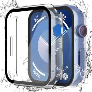 2 x Misxi [2 Pack Waterproof Hard Case with Tempered Glass Compatible with Apple Watch Series 9 (2023) Series 8 Series 7 45mm, Ultra-Thin Tough Cover for iWatch Screen Protector, Matte Transparent
