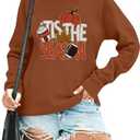 Fall Sweatshirt Women Tis The Season Football Shirt Autumn Pumpkin Long Sleeve Shirt Halloween Pullover Tops Size 2XL