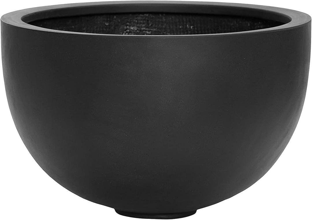 Pottery Pots Bowl Medium Fiber stone Indoor Outdoor Modern Round Planter, 11 Inch Tall, Black