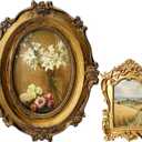 2 Pcs Vintage Photo Frames Antique Baroque Ornate Resin Rectangle Oval Picture Frames with Glass Front Tabletop and Wall Decor for Home Wedding 46 and 23