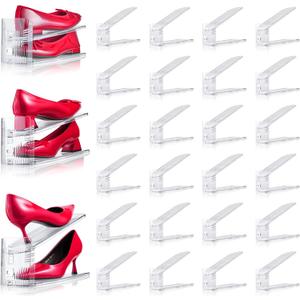 Shoe Slots Organizer, 24 Pack Transparent Shoe Stackers for A Pair of Shoes, 3 Levels Adjustable Doulbe Deck Shoe Holder 50% Space Saver for Closet Organization
