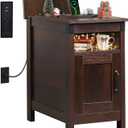 WLIVE End Table with Charging Station, Narrow Side Table for Living Room, Farmhouse Night Stand with Storage, Small Wooden Nightstand with USB Ports and Outlets for Living Room and Bedroom, Brown (Espresso)