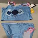 Disney Stitch Girls Bikini, Two Piece Swimsuit with Adjustable Straps, Bathing Suit, Swimwear, Ages 5-14 (11-12 Years, Blue/Pink Stitch)