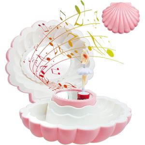 Ballerina Music Box, Pink Shell Music Box with Mirror, Jewellery Melody Box for Birthday, Wedding, Valentine's day