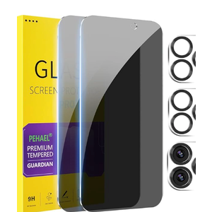 PEHAEL 2+2Pack for iPhone 15 Pro Max Privacy Screen Protector with Camera Lens Protector Full Coverage Anti-Spy Tempered Glass Film 9H Hardness Easy Installation Bubble Free [6.7 inch]