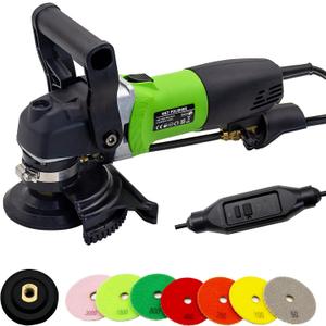 800W Electric Wet Stone Polisher 4'' Variable Speed Grinder Buffing Machine, Countertop Concrete Polisher with 7PCS Diamond Polishing Pads for Granite, Tile, Cement Floor