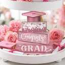 CroBlissful 4 Pcs Pink Graduation Table Decorations 2026 Graduation Tiered Tray Decorations Congrats Class of 2026 Wooden Block Centerpiece Sign Farmhouse Congratulate Gifts for Home Shelf Office