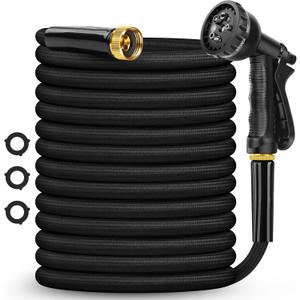 Garden Hose Non-Expanding 100ft, Flexible Garden Hose with 10 Function Hose Nozzle, Lightweight, Kink Free and Water Hose for Outdoor,Yard, Lawn, Car Wash, Marine,and Camper Use