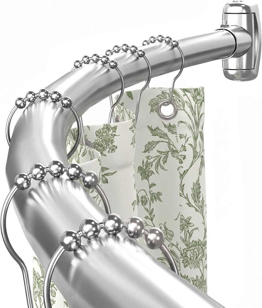 Curved Shower Curtain Rod Tension Mount for Bathroom, Stainless Steel, Adjustable 43-72 Inches, Silver
