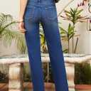 SHEWIN Straight Leg Jeans for Women Trendy High Rise Tapered Flare Jeans Stretchy Wide Leg Ankle Denim Pants with Pockets (4, Dark Blue)