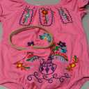 Baby Girls Mexican Romper Floral Embroidered Cinco De Mayo Fiesta Outfit Infant Traditional Folk Flutter Sleeve Romper Bodysuit And Headband Traje Tipico De El Salvador Hot Pink 9-12 Months
