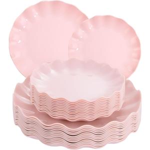 LIYH 24pcs Pink Plates Reusable,Pink Plastic Plate Durable and Dishwasher Safe,Baby Shower Plate, Light Weight Daisy Plastic Mothers Day Plates for Wedding Party Birthday (24 Pink)