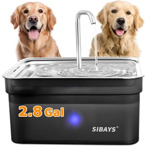 SIBAYS Dog Water Fountain for Large Dogs, 355oz/2.8Gal/10.5L Automatic Dog and Cat Water Fountain Large Pet Fountain with Stainless Steel Bowl, Dog Water Dispenser with Filter, Easy to Clean, BPA-Free