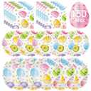 150 Pack Happy Easter Plates and Napkins Sets - Disposable Spring Paper Plates Napkins Dinnerware, Watercolor Easters Eggs Dessert Dinner Plate for Easter Party Supplies Table Decorations, Serve 50 (Missing Napkins)