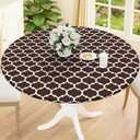 Smiry Round Picnic Tablecloth, Waterproof Elastic Fitted Table Covers for 57" - 68" Tables, Wipeable Flannel Backed Vinyl Tablecloths for Camping, Indoor, Outdoor, Coffee & White