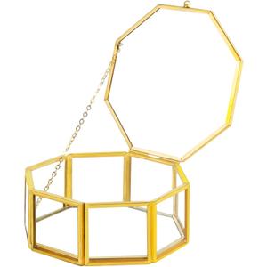 Glass Vintage Jewelry Box, Golden Geometric Jewelry Display Organizer Box Vanity Lidded Box Home Decor Accent Decorative Box for Storage Trinket Rings Bracelet