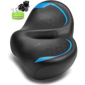 New Noseless Oversized Bike Seat for Men Women Comfort, Extra Wide Padded Bicycle Seat Cushion, Large Comfortable Saddle for Peloton, Stationary Exercise Bike, Beach Cruiser, City Bike, Ebike (C2, Blue)