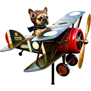 Vintage Biplane Wind Spinner Garden Stake, Adult Outdoor Lawn Ornament, Metal Yard Art for Patio & Flower Bed, Weather-Resistant Decor (12×9×11inch)