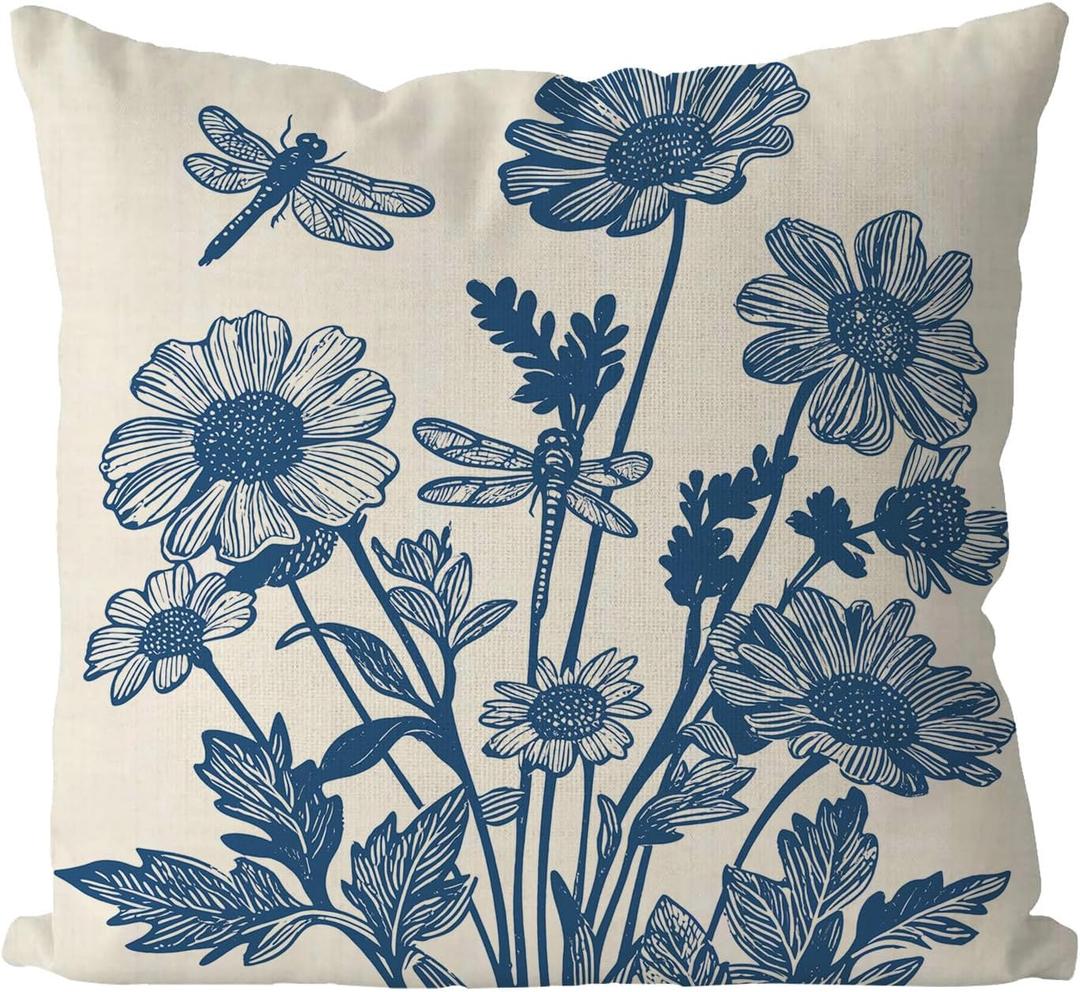 GAGEC Summer Pillow Covers 18x18 Inch Vintage Summer Decor Blue Floral Pillow Vintage Throw Pillowcases Holiday Cushion Case for Spring Home Farmhouse Living Room Bedroom Spring Decorations