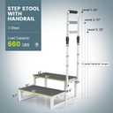 RV Step Stool with Handrail, 2 Step Stool with 1 Handrail, Wide Platform & Anti-Slip Mats, Portable Stairs for Hot Tub/Camper/Mobile Home/Porch/SPA Pool/Pet Stairs