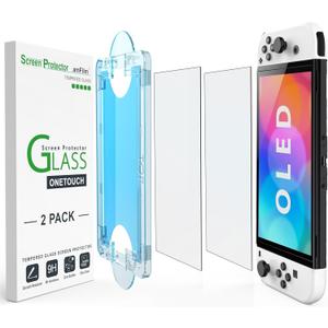amFilm AutoAlignment OneTouch for Nintendo Switch OLED Screen Protector [7.0"] 2021, Tempered Glass, 30 Seconds Installation, Bubble Free, Scratch Resistant, Touch Sensitive, Matte [2 Pack]