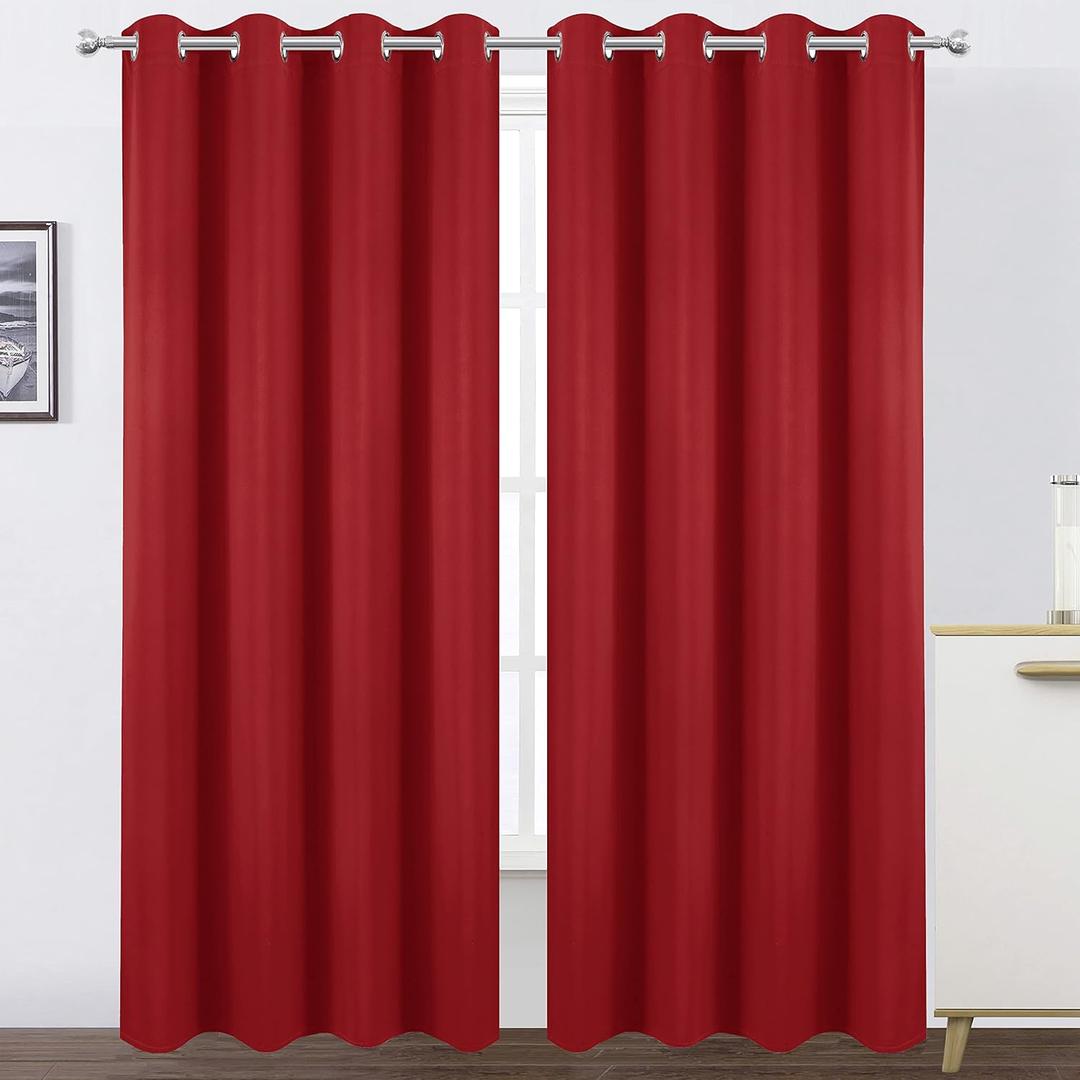 LEMOMO Blackout Curtains 66 x 95 inch/Bright Red Curtains Set of 2 Panels/Thermal Insulated Room Darkening Bedroom Curtains