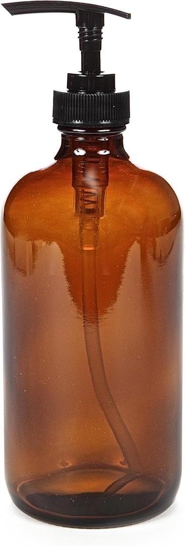 Vivaplex, Large, 16 oz, Empty, Amber Glass Bottles with Black Lotion Pumps