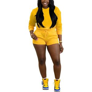 TOPSRANI Womens Two Piece Outfits Bodycon Tracksuit Sweatsuits Hoodie Solid Jogger Biker Workout Lounge Long Sleeve Pant Sets (Yellow, S)