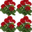 FOREST PRINCE 4 PCS 18" Artificial Geraniums for Outdoors, UV Resistant Red Silk Flowers for Window Box Porch Patio Garden Decor, Waterproof Ruby Red