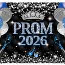 Prom Night Backdrop Prom 2026 Photography Background Black Blue Congrats Grad Class of 2026 Graduation Party Decoration (Blue, 8x6ft)