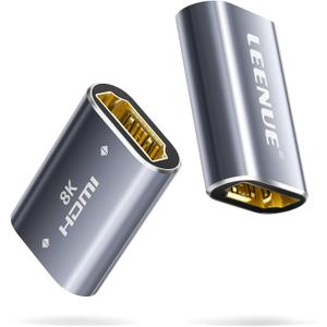 HDMI Coupler 8K Female to Female Connector, HDMI 2.1 Aluminum Adapter, Supports 8K@60Hz / 4K@120Hz for HDTV, Roku, Monitor, Projector, Gaming Console, 2 Pack, Silver