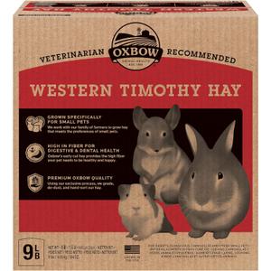 Oxbow Animal Health Western Timothy Hay, Guinea Pig Hay, Small Pet Bunny Supplies, All Natural Grass for Guinea Pig, Bunny, Chinchilla & Hamster, Oxbow Rabbit Supplies for Bunnies, 9 lb box (9 Pound (Pack of 1)) Oxbow Animal Health Western Timothy Hay, Guinea Pig Hay, Small Pet Bunny Supplies, All Natural Grass for Guinea Pig, Bunny, Chinchilla & Hamster, Oxbow Rabbit Supplies for Bunnies, 9 lb box (9 Pound (Pack of 1))