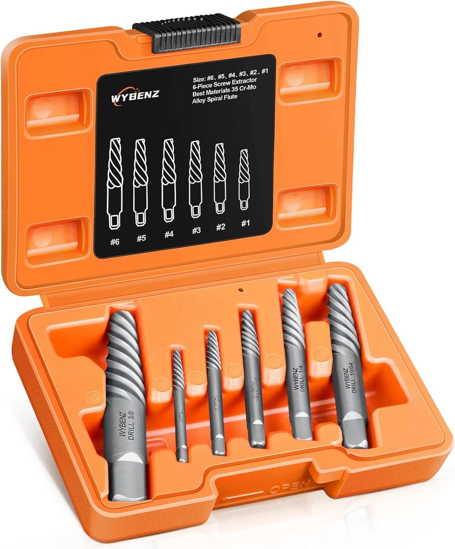 6 Pcs Screw Extractor Spiral Flute Bolt Extractor Set Stripped Screw Remover Cr-MO Easy Out Bolt Extractor Set Cool Gadgets for Men,Removing Stripped Screws and Broken Bolts