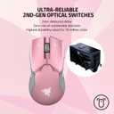 Razer Viper Ultimate Lightweight Wireless Gaming Mouse & RGB Charging Dock: Hyperspeed Wireless Technology - 20K DPI Optical Sensor - 78g - Optical Mouse Switch - 70 Hr Battery - Quartz Pink
