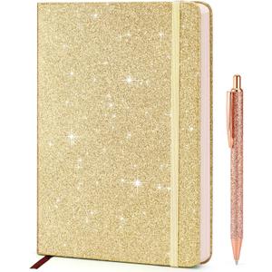 Gold Glitter Notebook, 8.4"x 5.7", 200 Lined Pages, No-Shed Sparkle Journal for Girls & Women, A5 Hardcover Diary for Writing, Birthday Gift for Teen Kids, Trendy Stuff for 8 9 10 11 12 Year Old