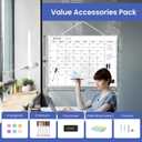 Monthly Whiteboard Calendar for Wall, 24" x 18" Dry Erase Board with Plastic Frame, Hanging Dry Erase Calendar with 3 Mini Sticky Notes for Kitchen Planner, Memo, Home and Office, White