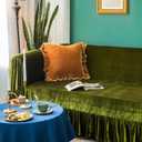 GLORY SEASON Velvet Sofa Cover Soft Decorative Luxurious Solid Exquisite Ruffle Trim,Retro Farmhouse Vintage Sofa Slipcover Couch Cover for 2-3 Cushion Sofa for Living Room 1PC 88x134 Inch
